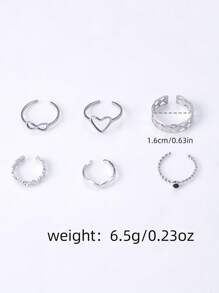 Vogue Whisper 6pcs/Set Boho Style Hollow Heart, Geometric, Infinity, Flower Silver-Tone Toe Rings Set For Women, Adjustable, Suitable For Summer Dates, Beach Vacations, Everyday Wear - Silver - View 5
