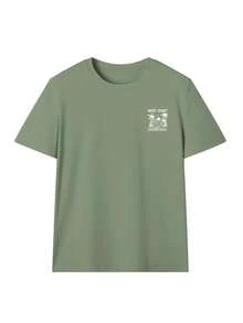 Women's New Summer Casual Round Neck Short Sleeve T-Shirt, Simple Versatile Palm Tree Slogan Print Top, Suitable For Daily Wear. Graphic Tee, Vacation - Green - View 5