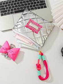 1 Piece Cute Embroidered Pattern Coin Purse For Children Silver Zippered Clutch Bag With Detachable Lanyard Fashionable Mini Wallet Ruffled Decor Makeup Bag Lovely Bow Pattern Lipstick Bag With Rope Key Chain Love-Shaped Pattern Cosmetics Bag Cute Square Purse For Daily Life, Friend Gift, Birthday Gift, Mother's Day Gift, Travel Essentials, Cruise Essentials, Dorm Essentials, Wedding Bridesmaid Gifts - Multicolor - View 13