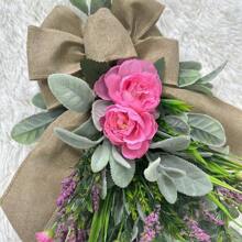 1 Stück Frühling-Sommer Türkranz in Tränenform mit künstlichen Pfingstrosen und Haseohr-Blattdekorationen (2 Farben und 2 Styles erhältlich)