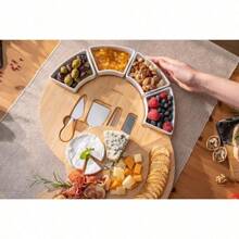 Cheese Board And Platter Set - Made From Acacia Wood - US Patented 13 Inch Cheese Cutting Board And Knife For Entertaining And Serving - 4 Knives And 4 Bowls