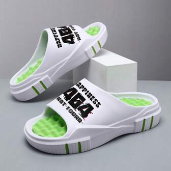 LEYFU 2025 男士夏季休闲人字拖 - 时尚字母印花，舒适按摩鞋垫，防滑 EVA 厚鞋底，轻便透气设计，适合海滩、泳池、淋浴和日常穿着