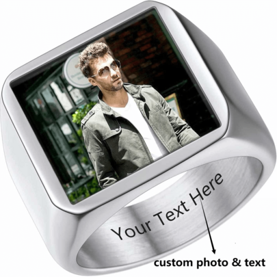 The Custom Picture & Text Ring, The Wedding Engagement Rings, Personalized Memory Photo Inside, Gift For Men Women, Wedding Anniversary Gift For Wife/Husband, Birthday, Proposal Gift For Man/Girlfriend