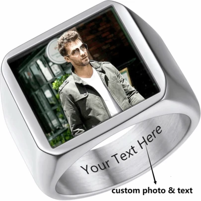 The Custom Picture & Text Ring, The Wedding Engagement Rings, Personalized Memory Photo Inside, Gift For Men Women, Wedding Anniversary Gift For Wife/Husband, Birthday, Proposal Gift For Man/Girlfriend