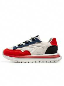 Herren neue leichte luxuriöse Lässige Schuhe, Farbblockdesign, High-End Mode - Weiß und Rot - Übersicht 2