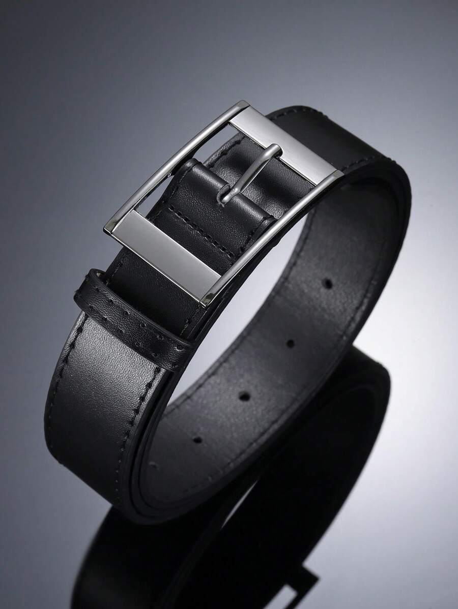 1pc Black Gun-Shape Wide Rectangular Jin-Style Buckle Decor Casual Men's Belt Casual, Business, Boyfriend Husband Father Dad Men Gift, Daily Wear, Fashion, Teen, Outdoor, Vacation, Athletic, Travel, Street, Boho, Vintage Fall, Autumn, Halloween Autumn-Winter Accessories,Suitable For Teens, Youth,Men,Casual, Outdoor, Athletic, Vacation, Graduation Gifts, Birthday, Daily Wear