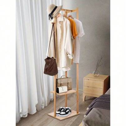 Garderobenständer, Eckgarderobe, Flurständer, Freistehende Kleiderstange, Kleiderständer Mit 2 Regalen, 3 Kleiderbügelhaken Und Hosenbügel