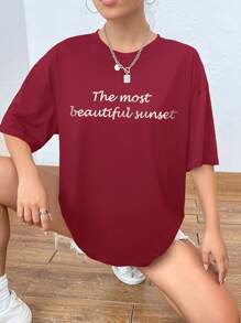 Customized Women's T-Shirt - Add Your Text And Photos (Landscape/Badge Design/Couple Photo/Family Photo/Selfie/Pet Photo, Etc.), Printed On Front And Back, Design Your Personalized Printed T-Shirt As A Gift For Your Girlfriend Summer - Burgundy - View 5