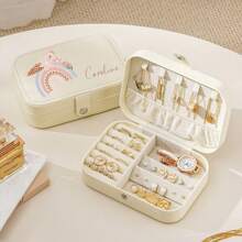 1pc, Custom Name, Custom Jewellery Box Storage Box, Creative Bear Pattern Plus Name, Ring And Necklace Zipper Jewellery Box, Gifts For Girls, Friends And Mums, Beautiful Jewellery Boxes, Holiday Gifts, Blessing Gifts Back To School,Christmas Gift Supplies - Multicolor - View 3