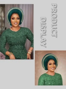 1pc Women's Traditional Multi-Layer Rhinestone Embellished Solid Color Head Wrap, Suitable For Weddings And Holiday Gifts, Abaya Hijab - Multicolor - View 4