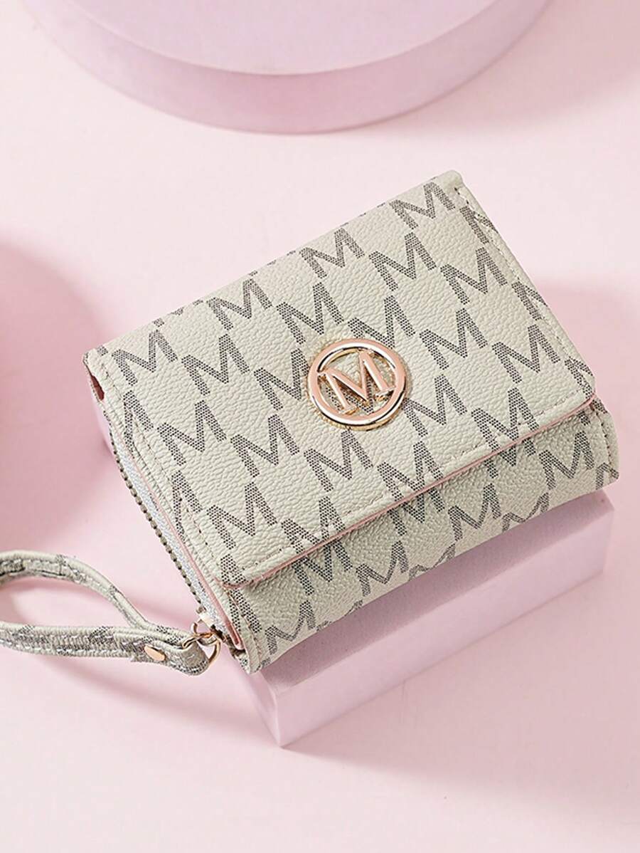 Women's Short Wallet Zipper Tri-Fold Embroidered Fashion New Style Multi-Card Slots Handbag For Women Wallet Mini Wallet Purse Wallet Small Wallet Wallet - Beige - View 1