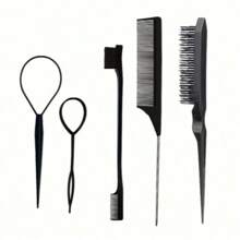 5pcs [Travel Hair Styling Essentials] DIY Hair Styling Tools Set, Hair Brush And Braiding Tool Kit Including Hair Styling Comb, Rat Tail Comb, Edge Brush, Teasing Hair Brush, Braid Tool Loop Travel Essentials,Hair Brush,Comb,Hair Tools,Hair Products And Accessories For Barber Salon Beauty Travel Essentials