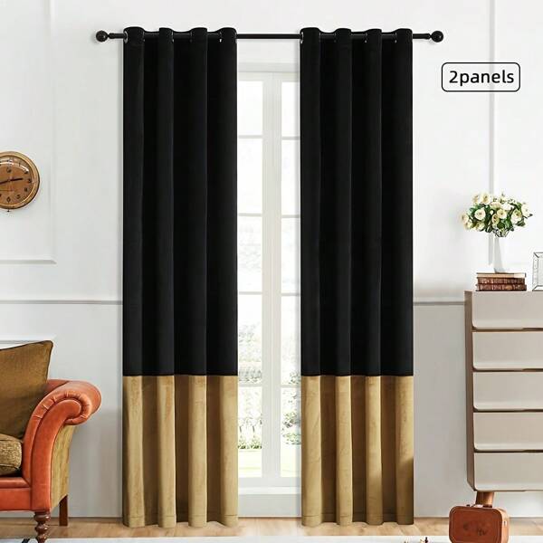 2 piezas de cortinas con estampado digital en negro y dorado con diseño de ojales para colgar fácilmente, cortinas protectoras de la privacidad adecuadas para dormitorio, sala de estar, cocina, estudio, comedor, sala de juegos, decoración esencial del hogar