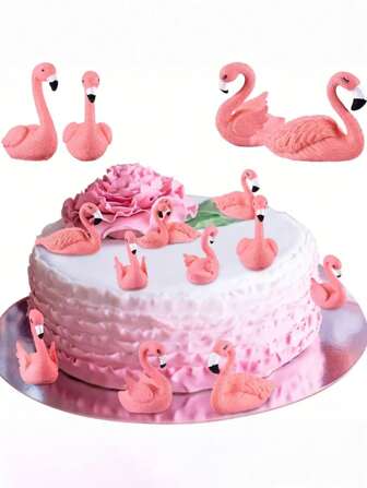 8 件迷你火烈鸟粉色树脂火烈鸟蛋糕装饰微型小雕像花园微型苔藓景观 DIY 装饰配件（2 种款式），蛋糕，微景观，家居装饰，手工装饰饰品适用于派对新娘婚车配件