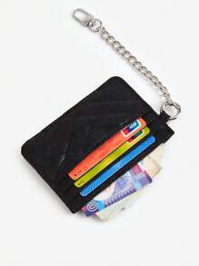 New Arrival Elegant Minimalist Women Card Holder, Quilted Multi-Card Slots Chain Coin Purse, Mini Compact Slim All-In-One Card Case - Black - View 2