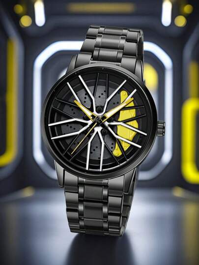 1 Đồng hồ thạch anh thời trang dành cho nam, Dây đeo màu đen, Mặt đồng hồ hở ba kim xoay, Thiết kế thể thao thời trang thích hợp cho các môn thể thao ngoài trời, Đeo hàng ngày