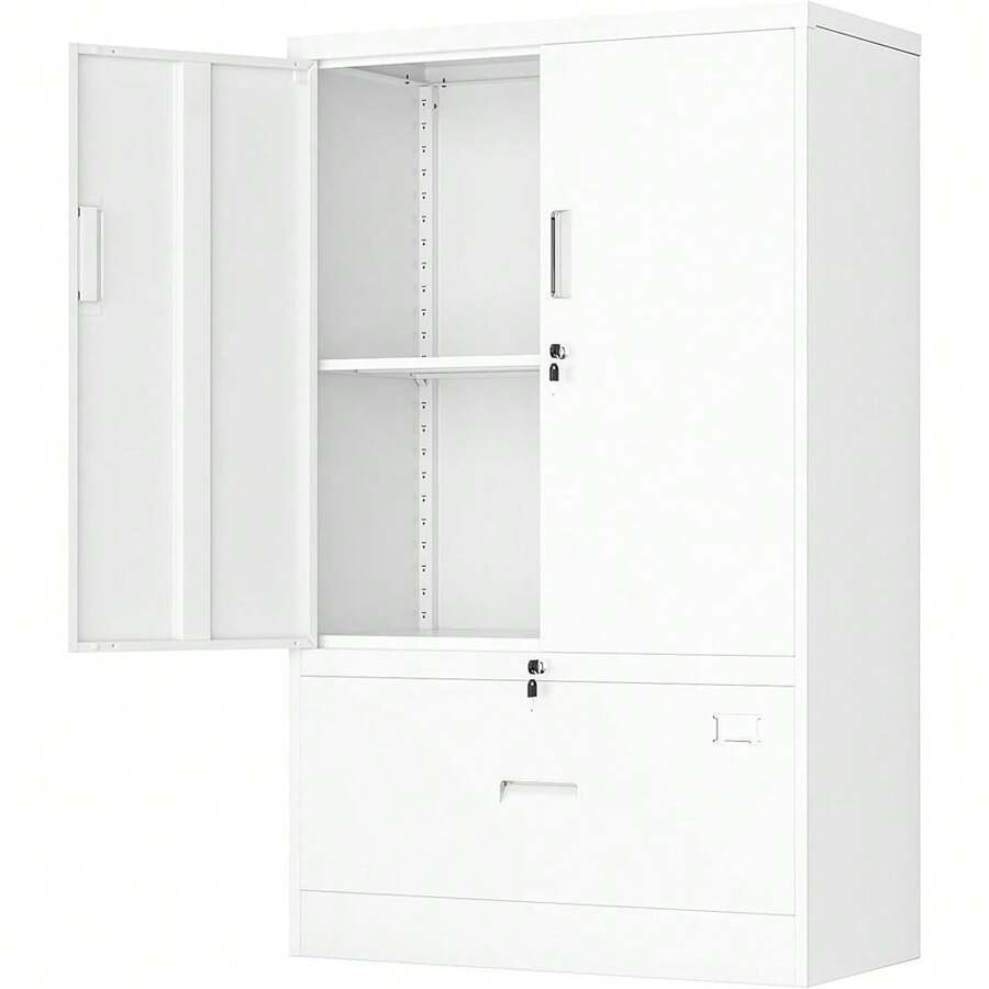 2025 New Greenvelly Metal Storage Cabinet,White Steel Lockable Lateral File Cabinet  Doors And She For Home Office Hanging Fil LetterLegalF4A4 Size - 影像顏色 - 查看 1