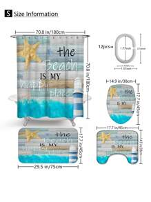 1 pièce/4 pièces Rideau de douche décoratif multifonction imperméable représentant un paysage marin avec phare, mouettes et bateau, avec 12 crochets, tapis de bain antidérapant, abattant de toilette en U, ensemble de salle de bain pour toutes les occasions, rentrée scolaire