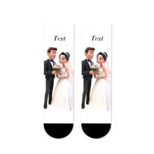 1 Pair Customized Unisex Socks With 360 Degree 3D Number & Name Printing, Personalized Design, Comfortable Breathable Mid-Calf Socks, Unique Fun Gift For Couples, Weddings, Special Occasions - Multicolor - View 9