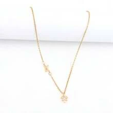 1pc New Classic Initial Leaf Pendant Golden Stainless Steel Chain Necklaces For Women - Yellow Gold - View 3