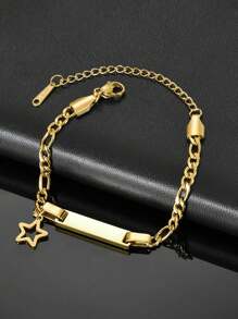 1pc Personalized Baby Boy/Girl Name Bracelet, 18K Gold Plated Stainless Steel ID Tag Bangle, Customized Baby Gift, Suitable For Baby Shower, Mommy & Me Events, Family Love Theme Party, Valentine's DIY, Pregnancy Gift - Gold - View 7