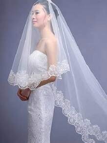 1pc 1.5M White Single Layer Lace Trim Veil, Computer Lace Bride Wedding Headpiece Fall Clothes For Women - A - View 6