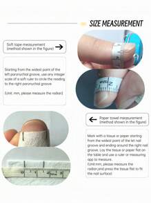 YINZIJIA 10片手工美甲贴纸，可佩戴美甲贴纸，粉色法式短杏仁形美甲贴纸，快速美甲贴纸，美甲用品 - 白色 - 查看 5