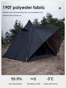 Tienda de campaña pirámide tipo tipi para adultos, tienda de campaña yurta con doble capa, para 2 personas, ideal para camping, senderismo y caza al aire libre - Negro - Ver 2