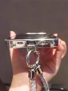 1 pieza Lujosa cadena de teléfono móvil con brillos y cristales, colgante de rhinestone, correa de muñeca para todos los modelos de teléfono, correa para smartphone, accesorio antifugas de alta gama - Plateado - Ver 3