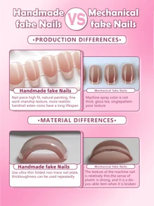 10Pcs Rose Ombre Press-On Nails, Oval Medium Length, Pearlescent Finish, Unique Patterned Design, Handcrafted, Luxurious, Suitable For Special Occasions, Removable & Reusable Nail Supplies Nails - Pink - View 9