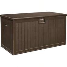 YITAHOME 200 Gallon Large Deck Box, Double-Wall Resin Outdoor Storage Box With Flexible Divider Patio Cushions Pool Supplies Garden Tools, 990 Lbs Load Capacity, Lockable (White) - 深棕色 - 查看 2