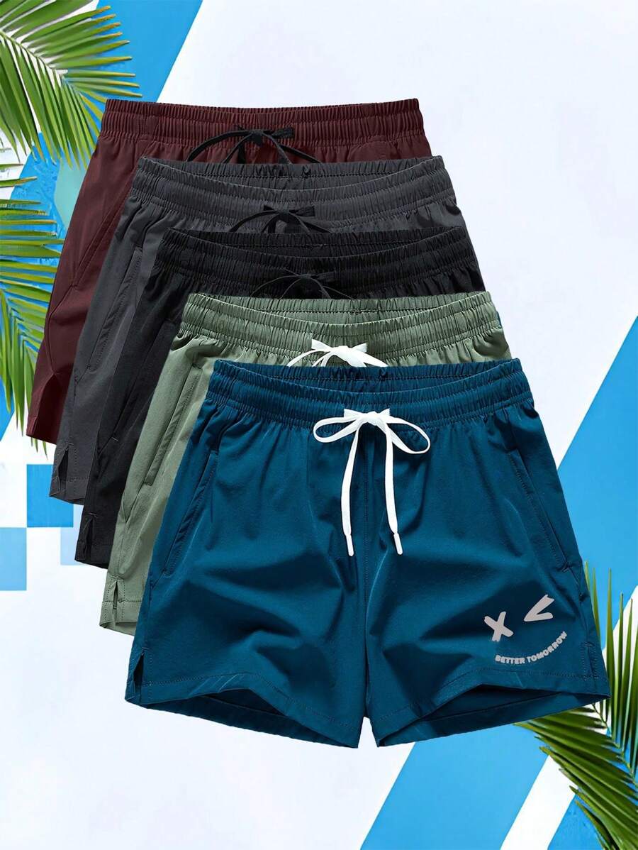 1pc Unisex Sports Shorts, Fitness Training Basketball Marathon Running 3/4 Shorts, Outdoor Quick Drying Ice Silk Swimming Beach Pants - Blue - View 1