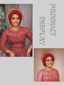 1pc Women's Traditional Multi-Layer Rhinestone Embellished Solid Color Head Wrap, Suitable For Weddings And Holiday Gifts, Abaya Hijab - Multicolor - View 2