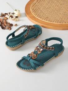 Sandálias Rasteiras Femininas da Moda com Strass no Dedão, Estilo Boêmio, Confortáveis, Versáteis, de Verão