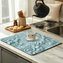 1pc Printed Utensil Drainer Mat, Coffee Pad, Diatomite Non-Slip Heat Resistant Tableware Mat, Coffee Bar Accessory Handmade Coffee Pot Drainage Pad, Highly Absorbent Non-Slip Kitchen Countertop Mat For Coffee Maker, Coffee Pot, Coffee Coaster