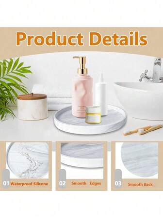 1 件硅胶浴室梳妆台托盘，7.1 英寸大理石浴室台面收纳架，装饰性香水托盘，适用于茶几梳妆台柜，适用于蜡烛珠宝钥匙家居浴室装饰浴室收纳夏季