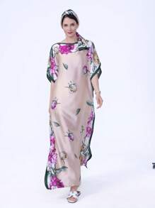 1pc Floral Print Long Robe/Shawl Wrap With A Scarf - Multicolor - View 17