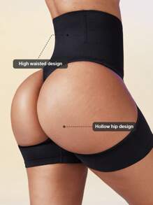 1pc Women Shapewear High Waist Seamless Thong Bodysuit, Black - Black - View 2