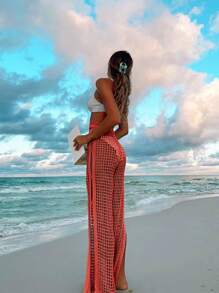 Women's Summer Beach Vacation Solid Color Simple Everyday Cut-Out Pants Cover Up