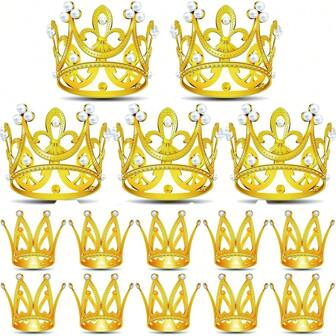 15pcs Assorted Mini Gold Crowns Cake Toppers For Birthday Party Decoration