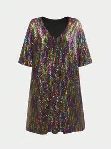 New Summer European & American Women's Sequin Round Neck Cocktail Party Versatile Fashion Dress
