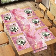 1pc/5pcs/7pcs, Home Decor, Elegant Pink Marble Print Table Runners - Polyester, Rectangular, Suitable For Home & Kitchen Decor, Perfect For Party & Holiday, Marble Print, Table Runners