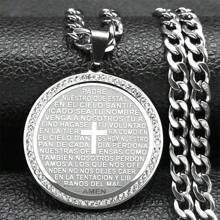 Unisex Stainless Steel Lord's Prayer Cross Bible Spanish Text Necklace, Jesus Pendant Choker - Necklace - View 9