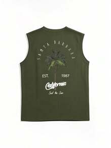 男士休闲度假椰子树和字母印花背心