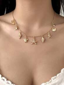 1 pezzo Collana con ciondoli di stile bohémien con stelle marine, conchiglie e tartarughe, adatta per spiaggia, viaggi, feste e occasioni di ristorazione