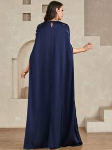 Women's Round Neck Rhinestone Decor Casual Summer Dress Elegant - Navy Blue - View 2