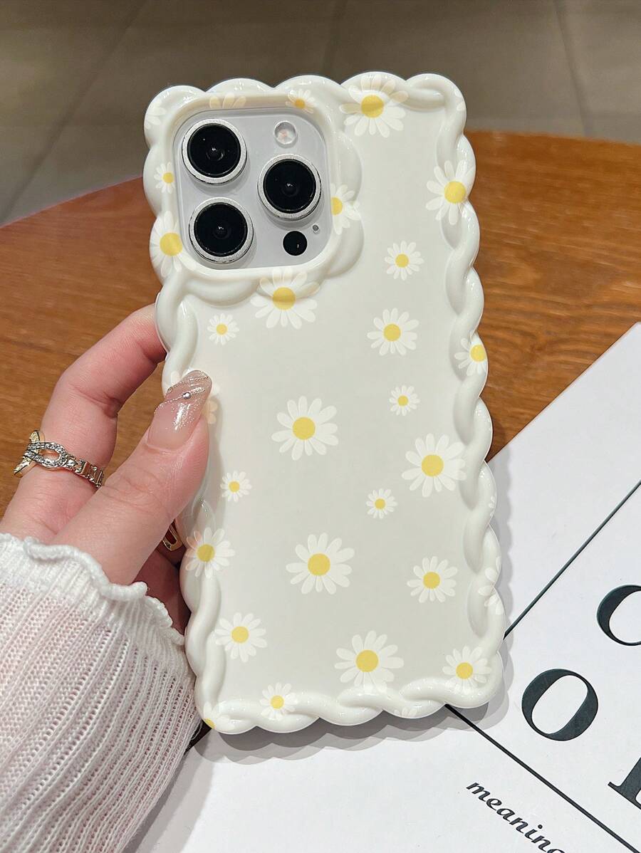 Flower 1pc Luxury Hand-Painted Rattan Weave Small Daisy Phone Case, Compatible With Apple X XR 11 12 13 14 15 16 Pro Max - Multicolor - View 1