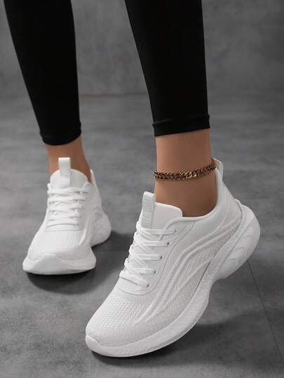 2025 Autumn Women's Solid Color Mesh Sneakers, Soft Sole Lightweight Slip On Walking Shoes, Breathable Low-Top Fitness Shoes