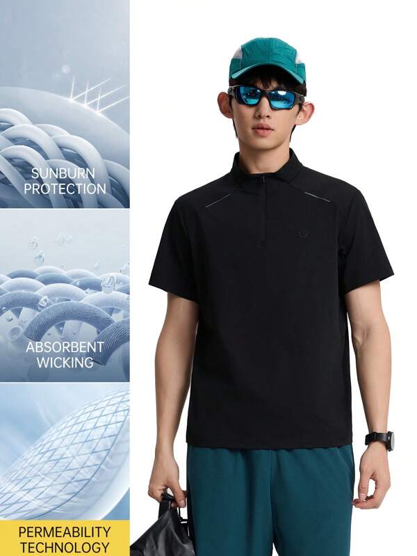 TECTOP Men's Spring And Summer Short-Sleeved T-Shirt 1/4 Zip Breathable Quick-Drying Not Stuffy Outdoor Fitness Sports Running