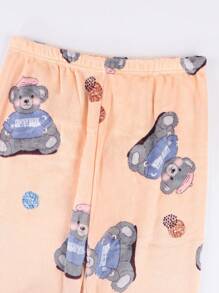 Pijama de mujer de franela con estampado de dibujos animados, Ropa de dormir para invierno, Sets de Pijamas de Mujer - Albaricoque - Ver 8